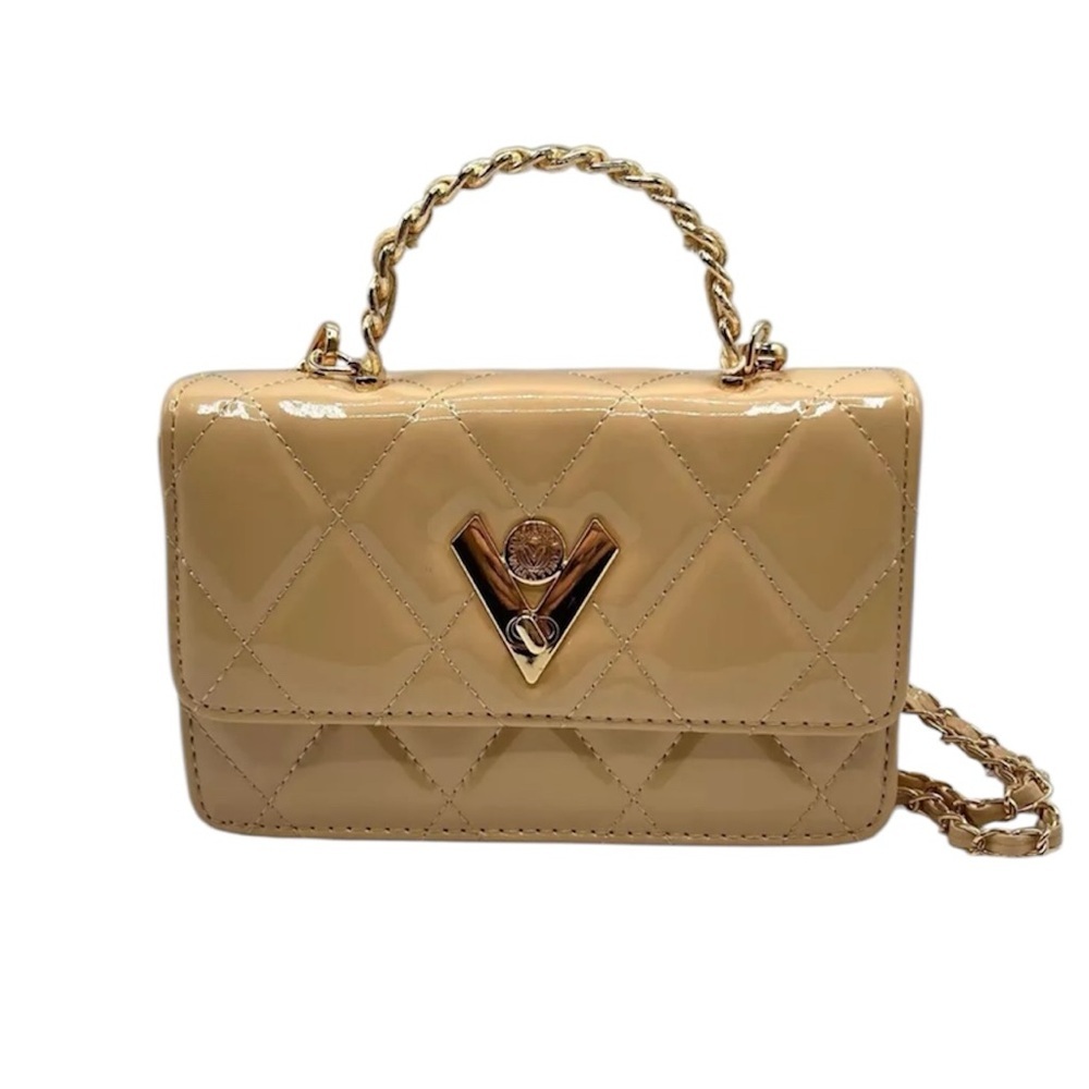 Valentino Orlandi Quilted V-Logo Bag•Gold-chain Strap& Top Handle•NWT MSRP $349